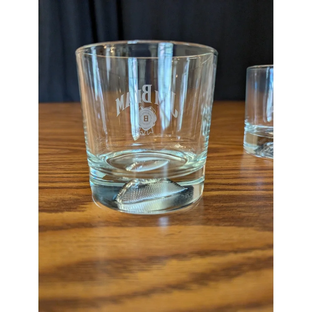 Jim Beam Whiskey Glasses Set 3 Clear 2 Football & Golf Base Etched Logo
